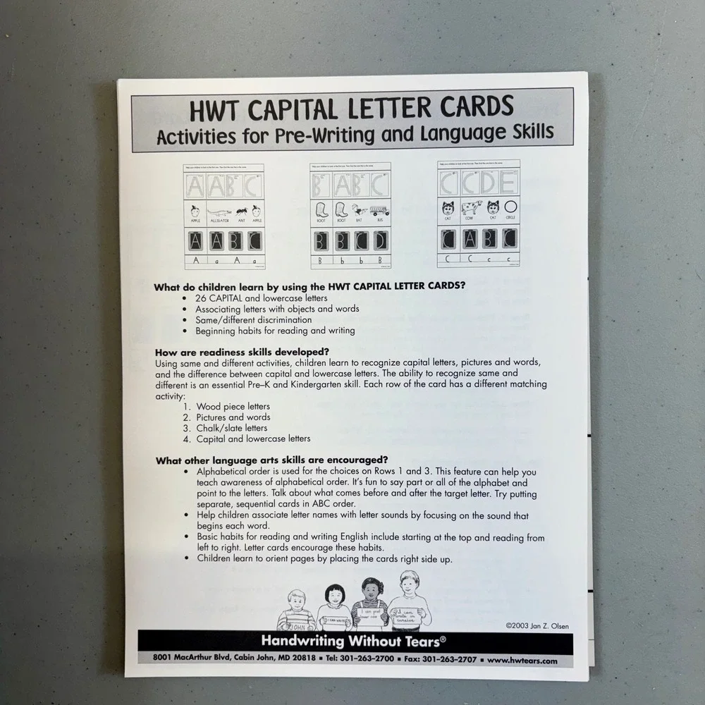 Handwriting Without Tears HWT Capital Letter Cards Activities For Wood Pieces